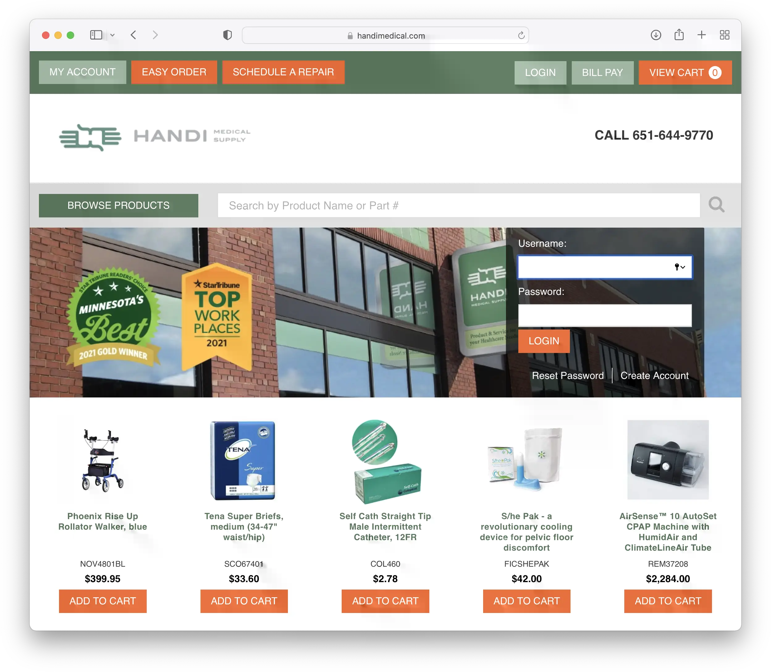 Screenshot of Handi Medical Supply Redesign project