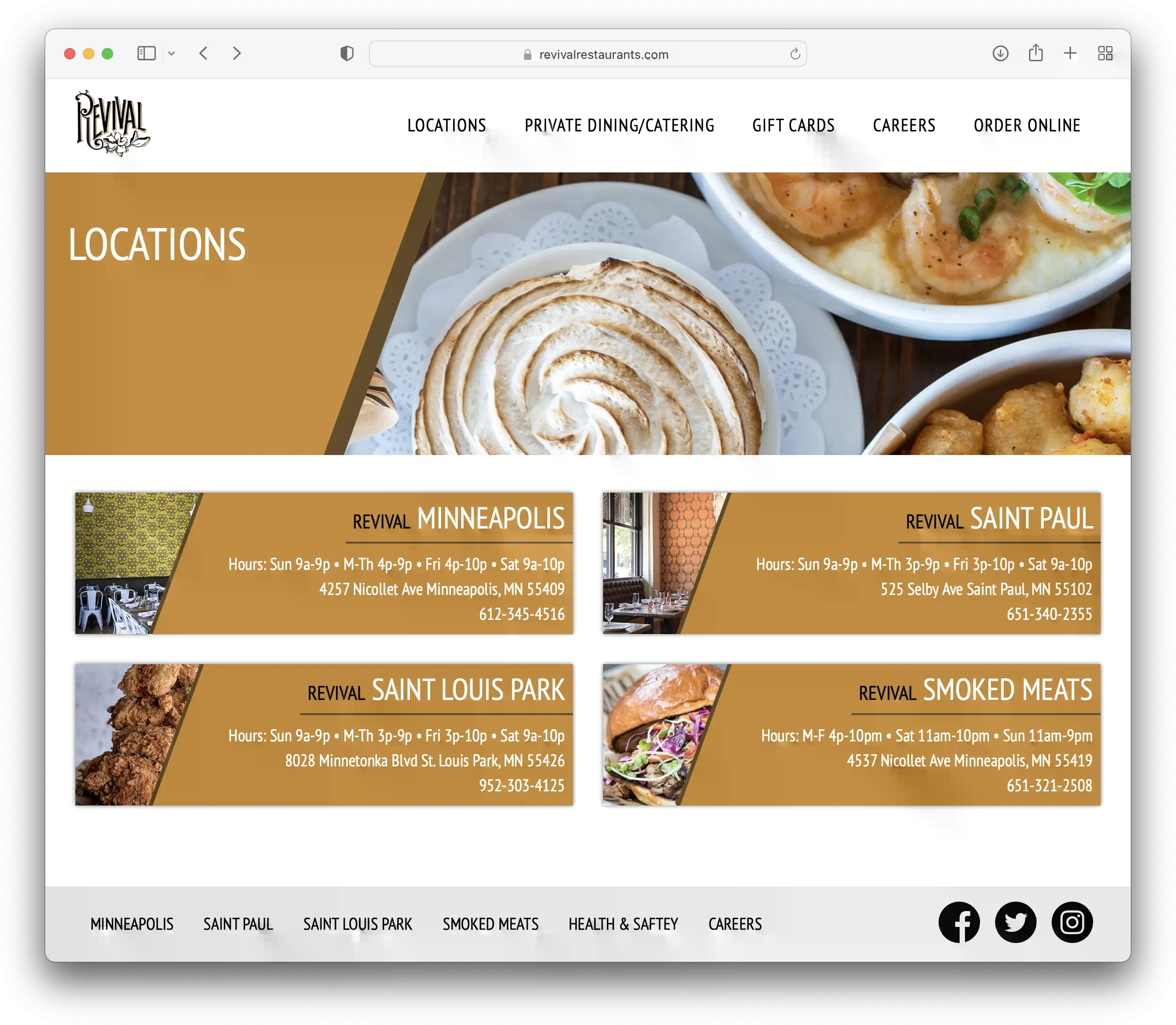 Screenshot of Revival Restaurants project